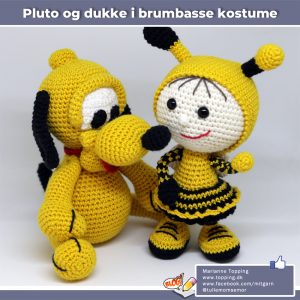 Hæklet Pluto og hæklet dukke med brumbasse kostume